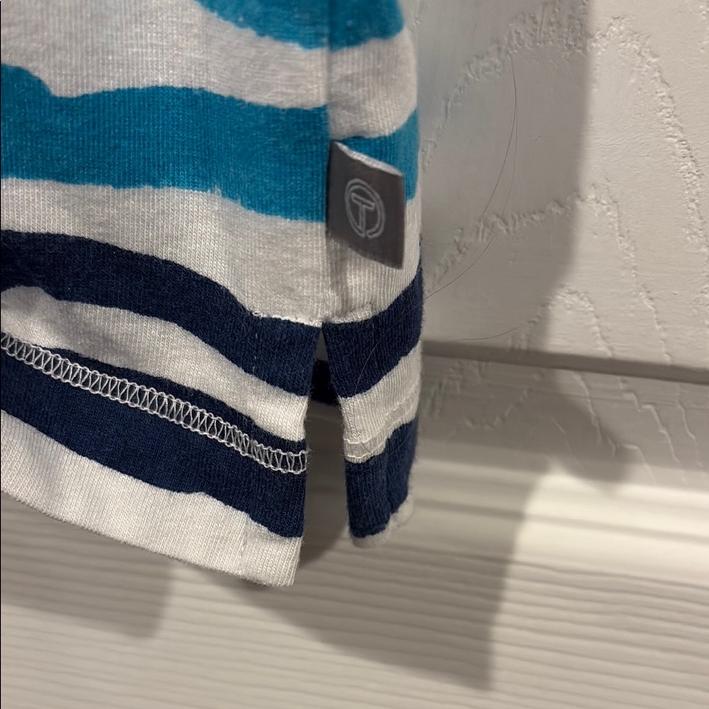 Talbots Pink Aqua Navy Striped Short Sleeve Scoop Tee - Picture 4 of 6